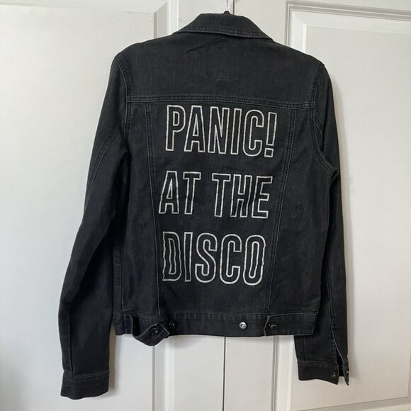Panic! At The Disco Jean Jacket Womens M Black Stretch Denim Trucker Emo - Picture 1 of 8